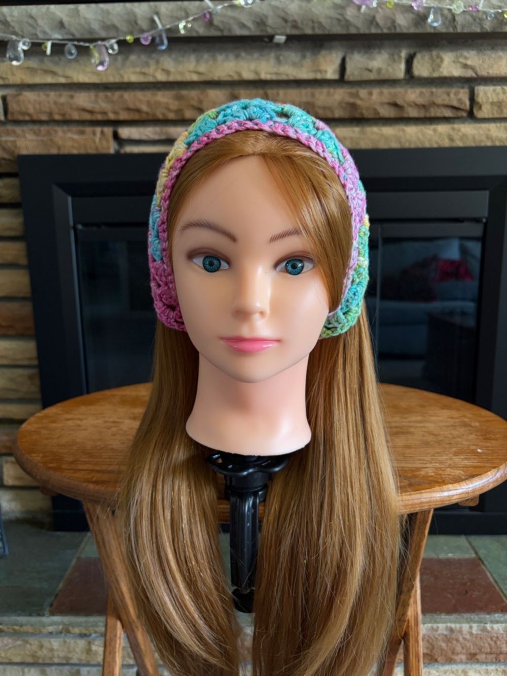 Handmade Pastel Crochet Triangle Hair Scarf - Picture 3 of 5
